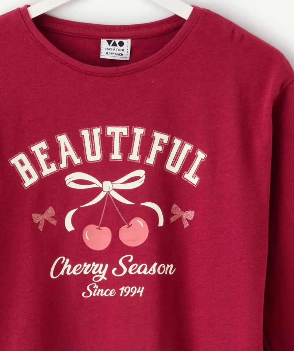 Tee-shirt manches longues fille message cerises