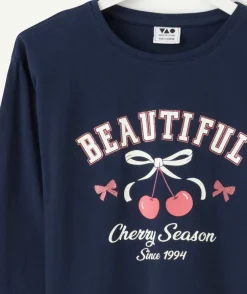 Tee-shirt manches longues fille imprimé cerises