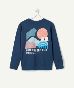 Tee shirt manches longues garçon bleu imprimé