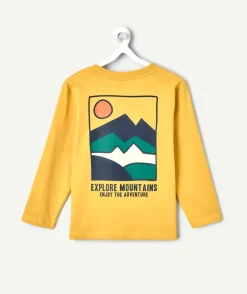 Tee-shirt manches longues garçon jaune imprimé