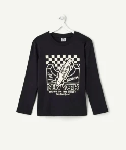 Tee-shirt manches longues garçon noir imprimé
