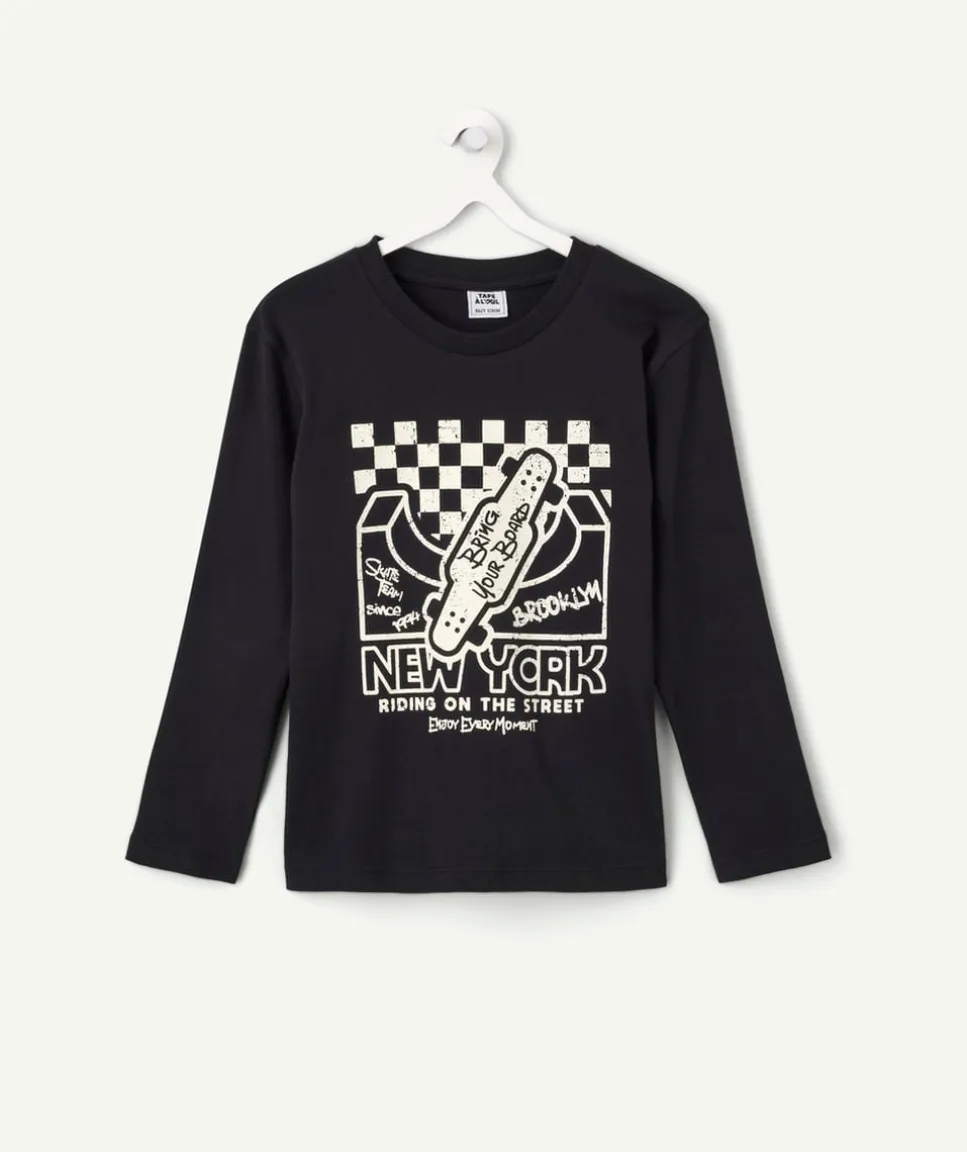 Tee-shirt manches longues garçon noir imprimé