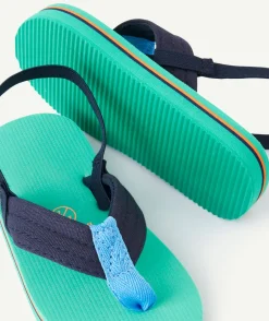 Tong garçon bleu et vertes avec entre doigt en coton