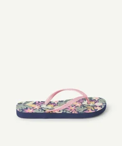 Tongs fille imprimé floral bleu marine