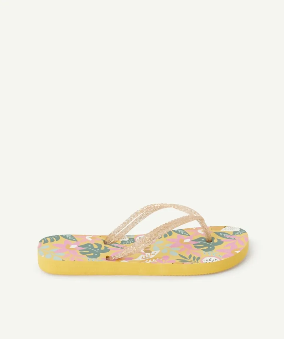 Tongs fille imprimé tropical jaune