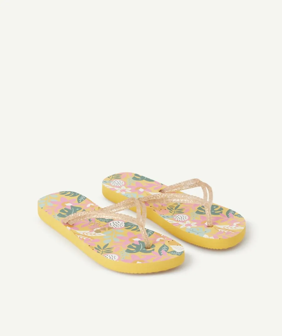 Tongs fille imprimé tropical jaune