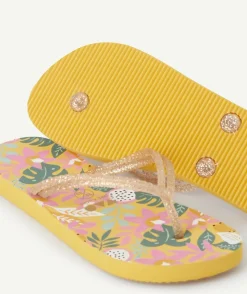 Tongs fille imprimé tropical jaune
