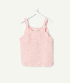 Top en crochet rose bébé fille