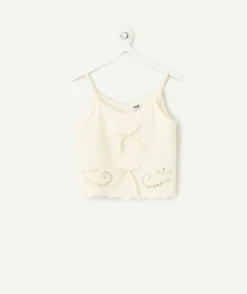 Top fille coton blanc broderie ajourée
