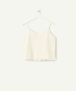 Top fille coton blanc broderie ajourée