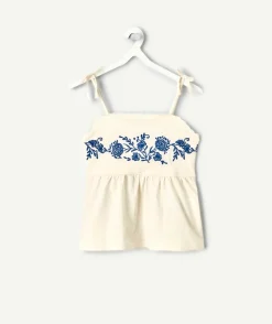Top fille coton broderie florale