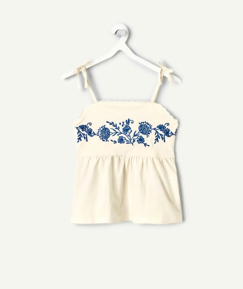 Top fille coton broderie florale