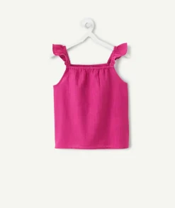 Top fille en coton rose à volants