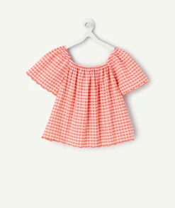 Top fille en coton vichy rouge