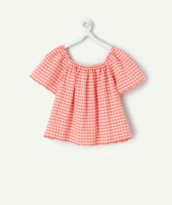 Top fille en coton vichy rouge