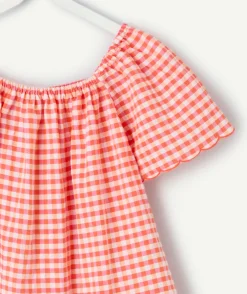 Top fille en coton vichy rouge