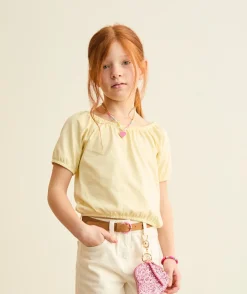 Top fille jaune manches courtes