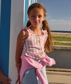 Top fille à rayures et volants