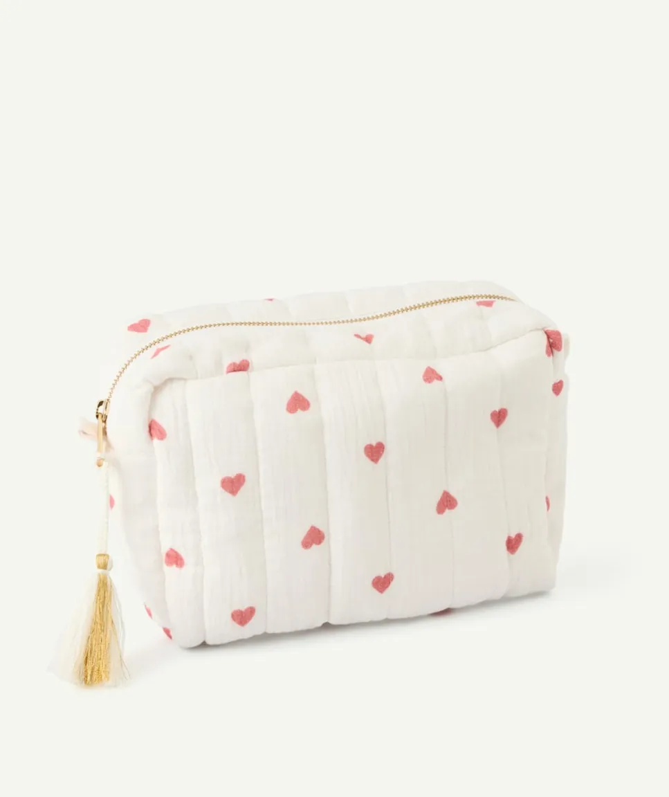 Trousse de rangement bébé fille gaze de coton imprimé coeurs
