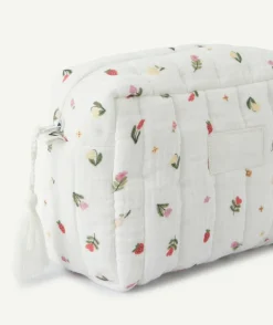 Trousse de rangement matelassée imprimé floral blanc