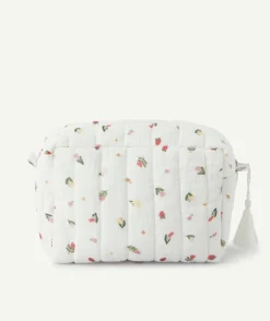 Trousse de rangement matelassée imprimé floral blanc