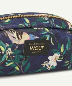 Trousse en fibres recyclées bleue et imprimée oiseaux 19 x 9 x 6.5 cm