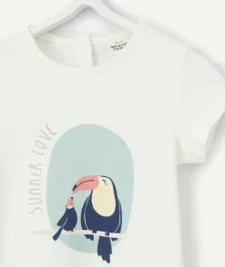 T-shirt bébé fille blanc en coton bio avec animation