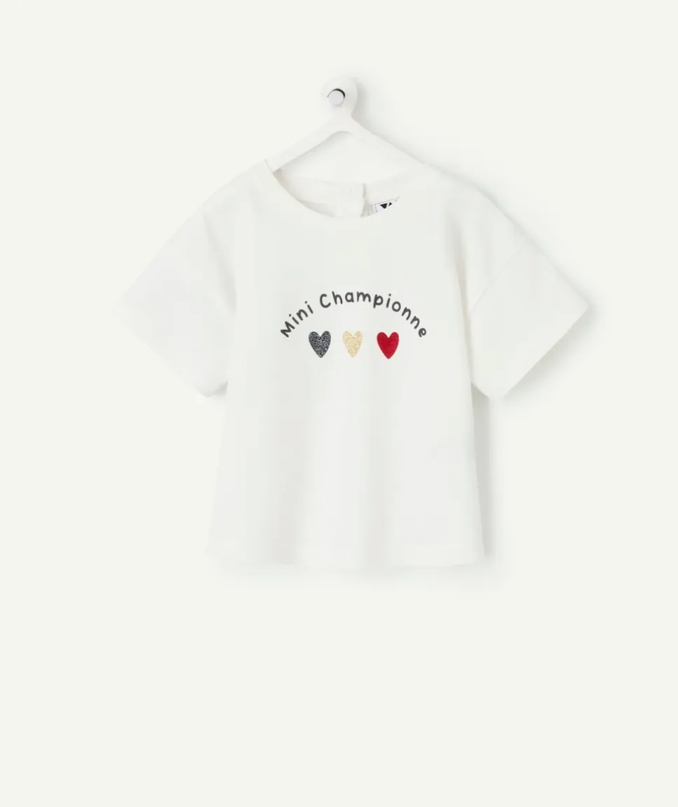T-shirt bébé fille blanc imprimé foot