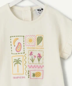 T-shirt bébé fille blanc imprimé tropical