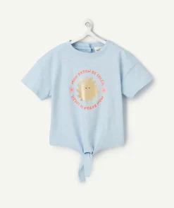 T-shirt bébé fille bleu avec message couleur dorée et pailletée