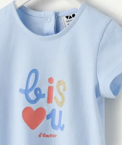 T-shirt bébé fille bleu imprimé