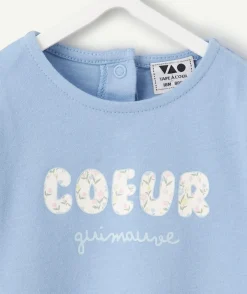 T-shirt bébé fille bleu imprimé message