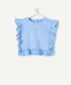 T-shirt bébé fille bleu à volants