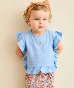 T-shirt bébé fille bleu à volants