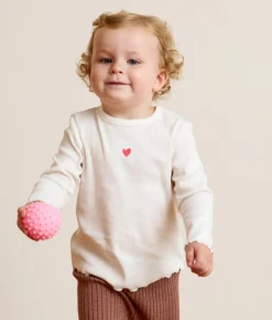 T-shirt bébé fille écru cœur brodé