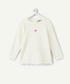 T-shirt bébé fille écru cœur brodé