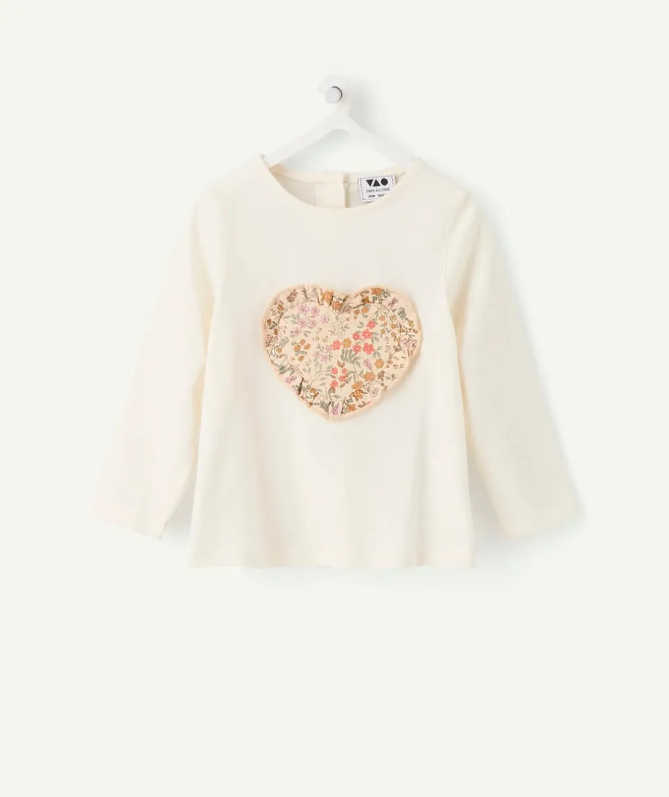T-shirt bébé fille écru cœur fleuri