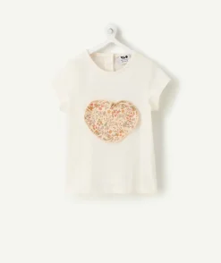T-shirt bébé fille écru imprimé coeur