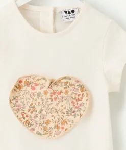 T-shirt bébé fille écru imprimé coeur