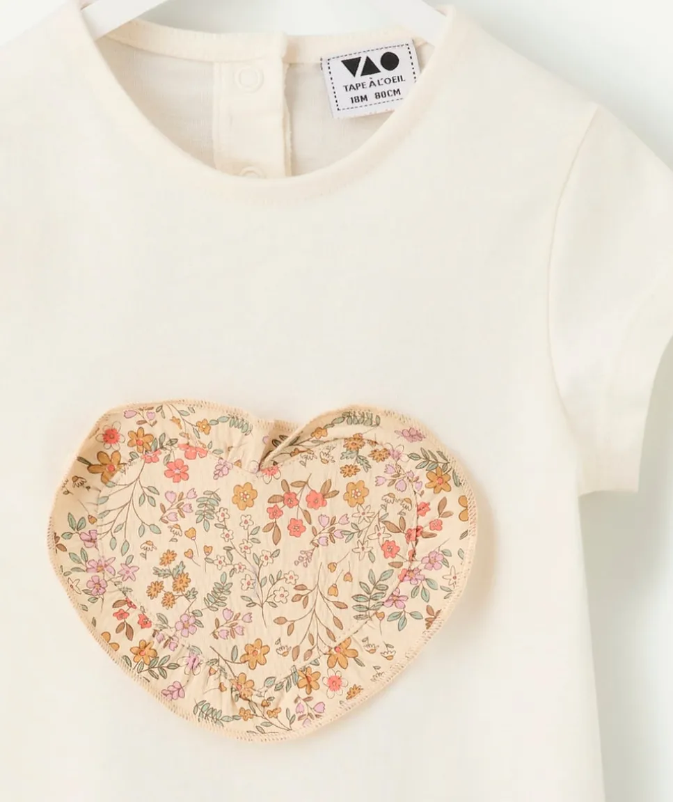 T-shirt bébé fille écru imprimé coeur