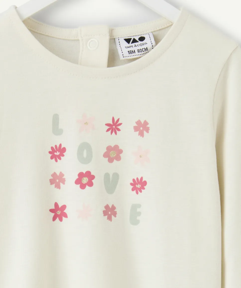 T-shirt bébé fille écru imprimé fleurs