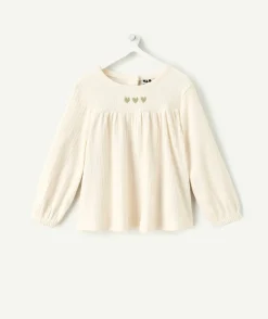 T-shirt bébé fille écru imprimés coeurs couleur dorée
