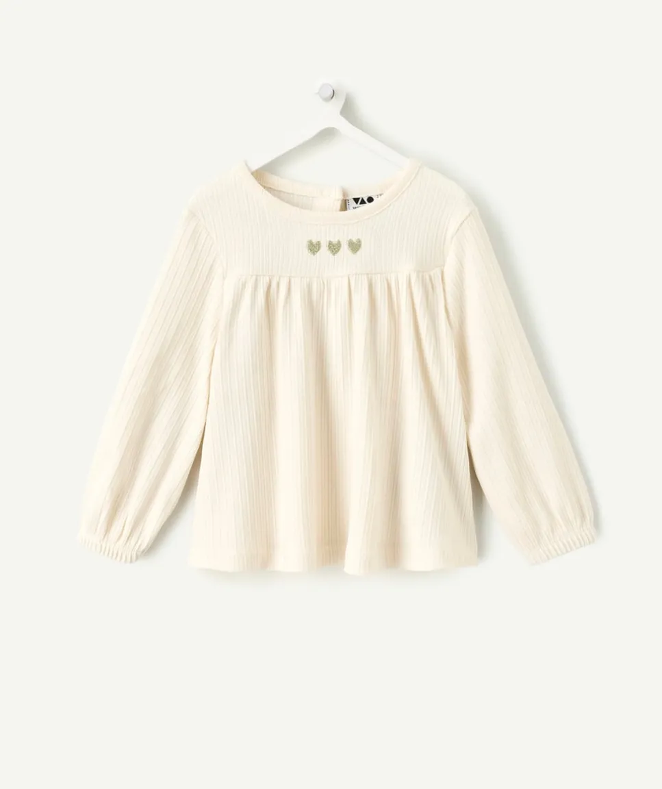 T-shirt bébé fille écru imprimés coeurs couleur dorée