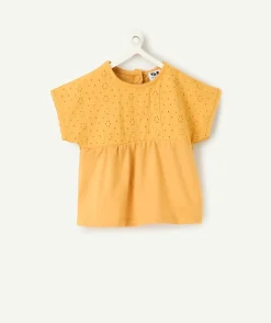 T-shirt bébé fille en broderie jaune