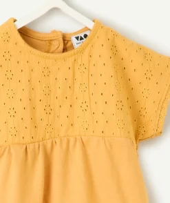 T-shirt bébé fille en broderie jaune