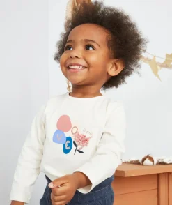 T-shirt bébé fille en coton bio avec messagelove et fleur relief