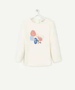 T-shirt bébé fille en coton bio avec messagelove et fleur relief