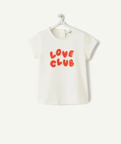 T-shirt bébé fille en coton bio blanc avec message love club rouge