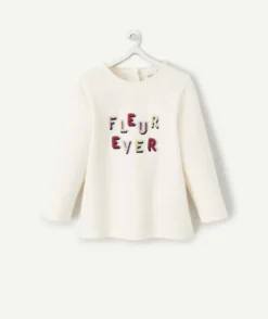 T-shirt bébé fille en coton bio écru avec message brodé