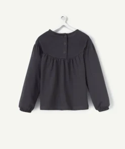 T-shirt bébé fille en coton bio gris foncé et broderies anglaise